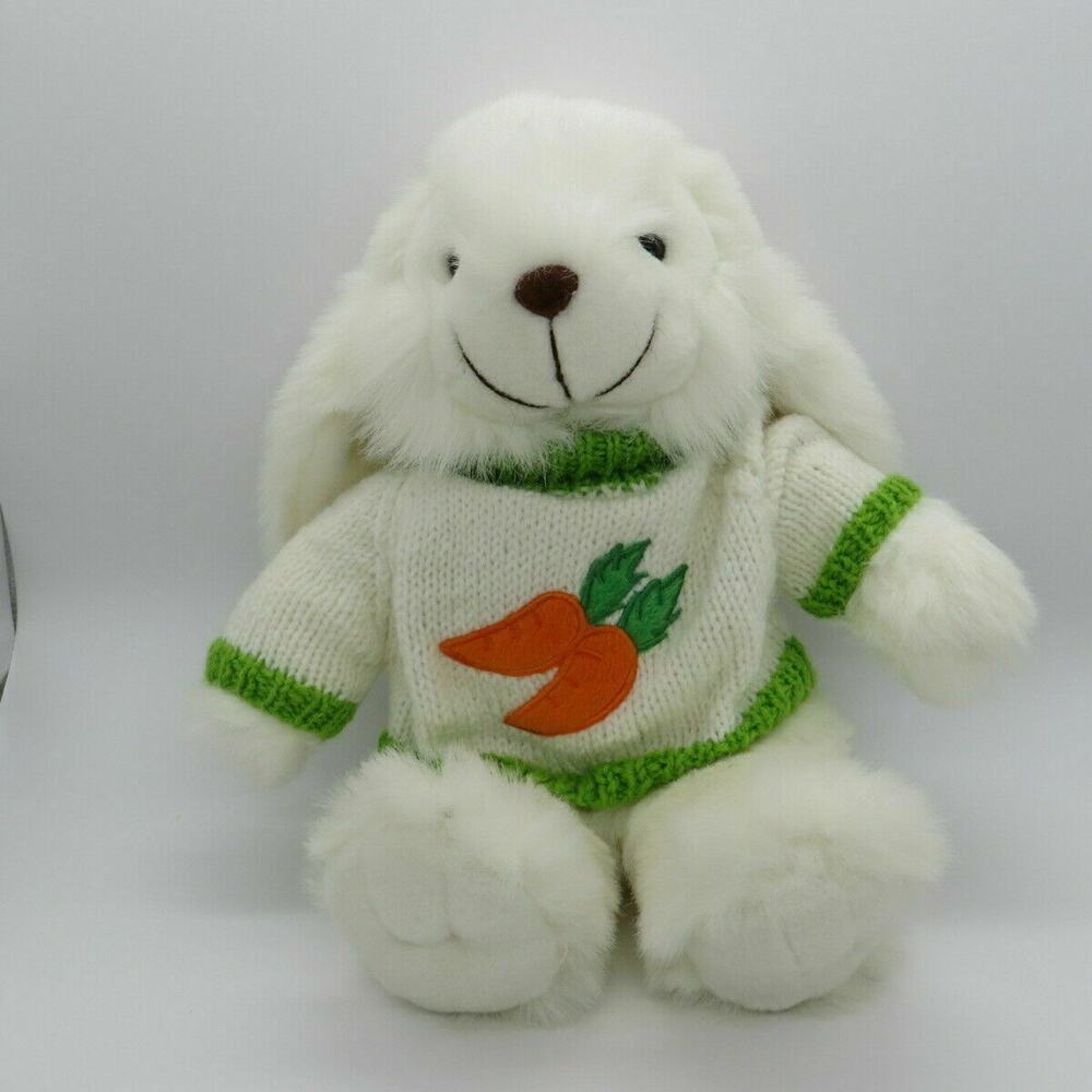 Vintage Goffa White Easter Bunny Carrot Sweater Fluffy 16"